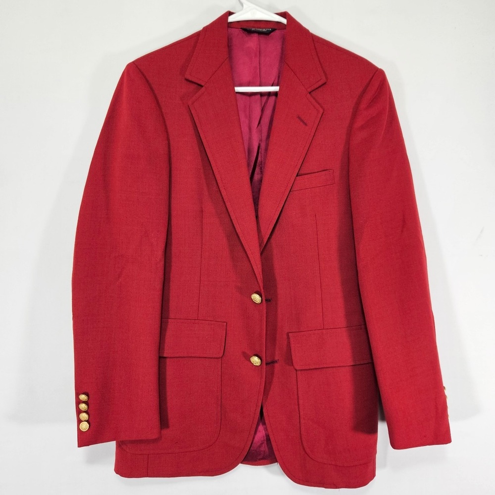 VTG Hardwick‎ Men's Sport Coat Blazer Two Button Red Polyester Solid Size 34R
